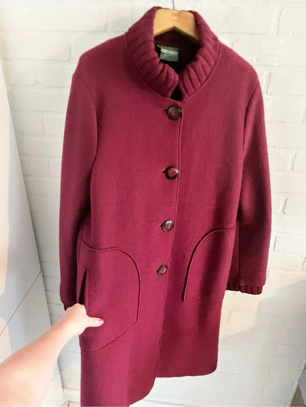 Vintage Geiger Raspberry Boiled Wool Long Coat Austria Sz EU 42 US 8 - Picture 5 of 16